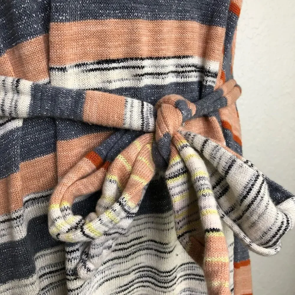 Free People Horizon‎ white blue orange mixed stripe belted knit dress size Small